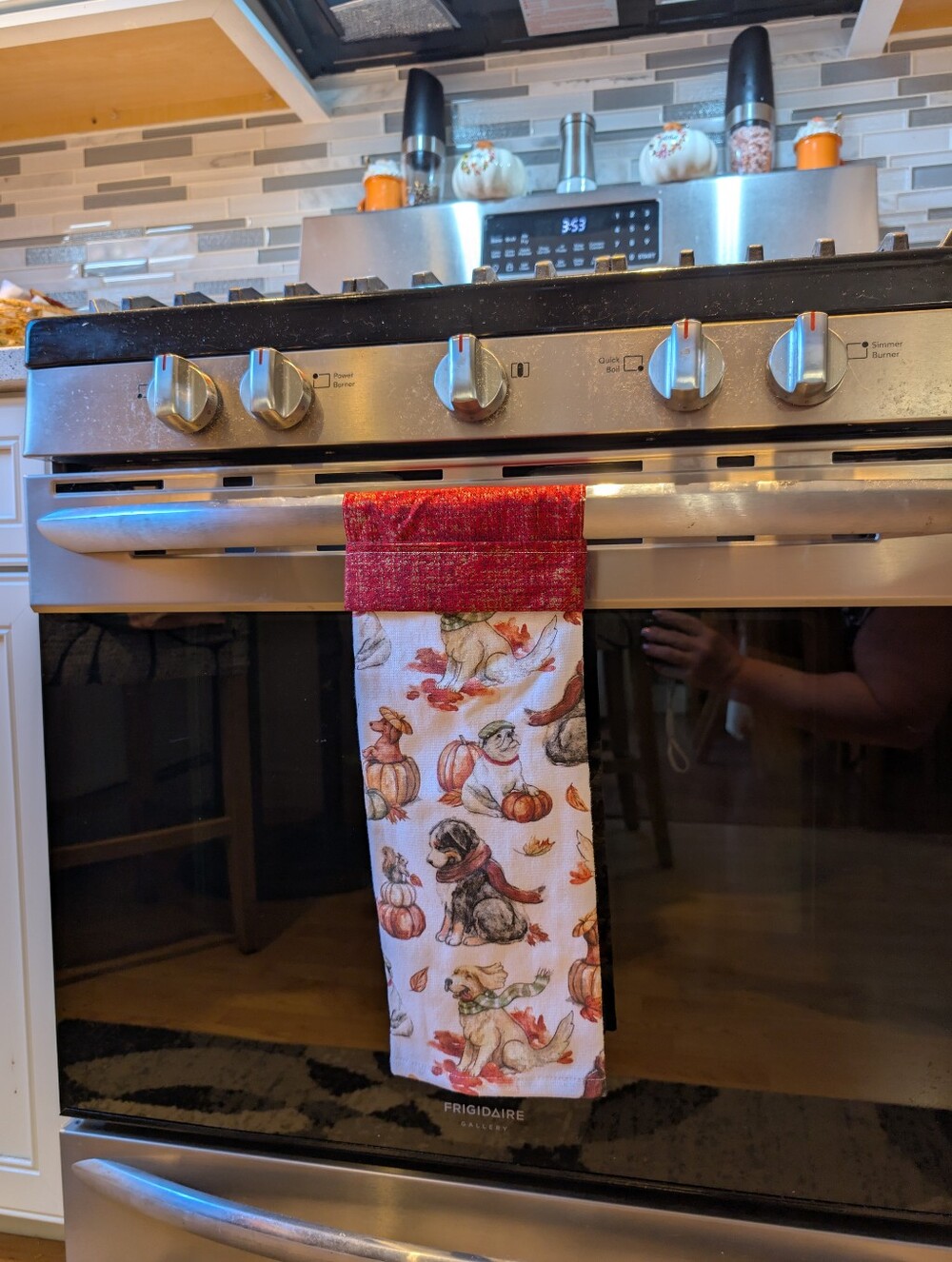 Autumn Kitchen Hand Towel Dog Lover Gift Pumpkins Fall Decor